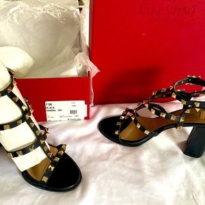 Valentinos black sandals heel 7.5